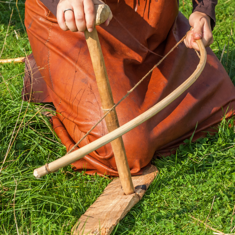 Primitive Fire Starting Bow Drill Technique